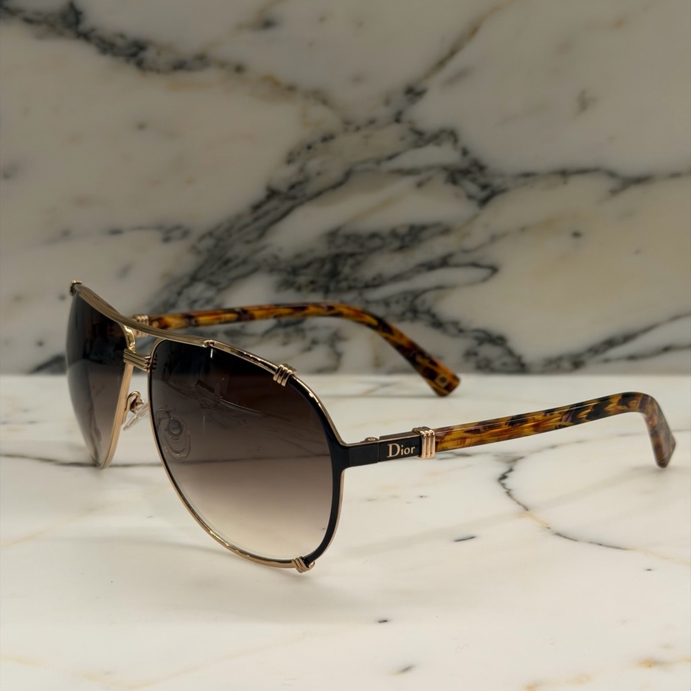 Dior Gold Frame Aviator Sunglasses with Brown Gradient Lenses - Picture 3 of 7